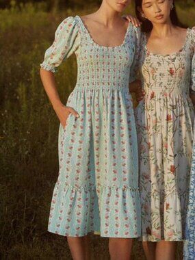 New Hill House Louisa Crepe Nap Dress Trailing Vine XS $198